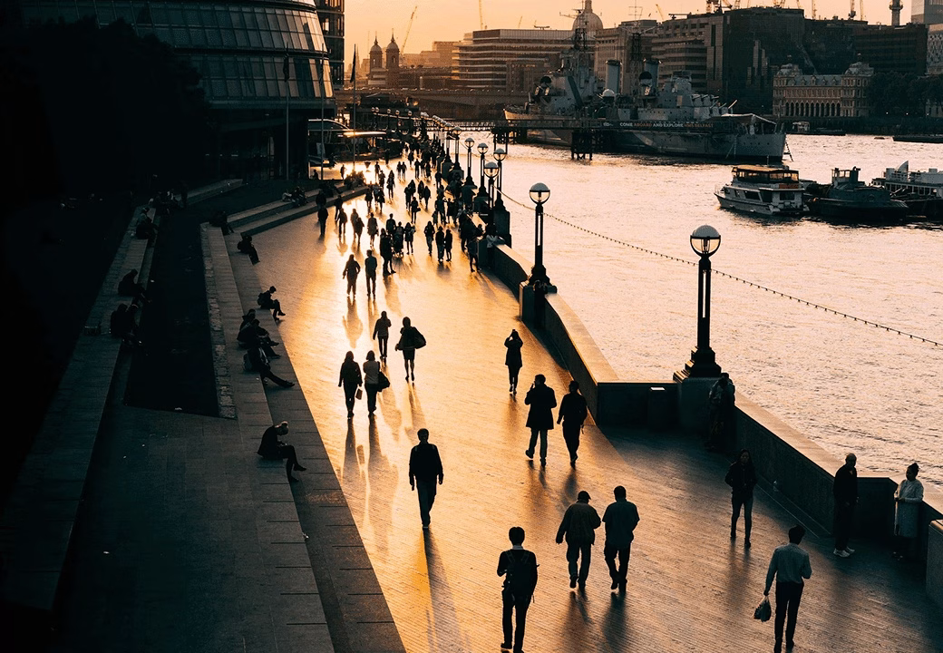London Thames front with HMS Belfast in the backgrond